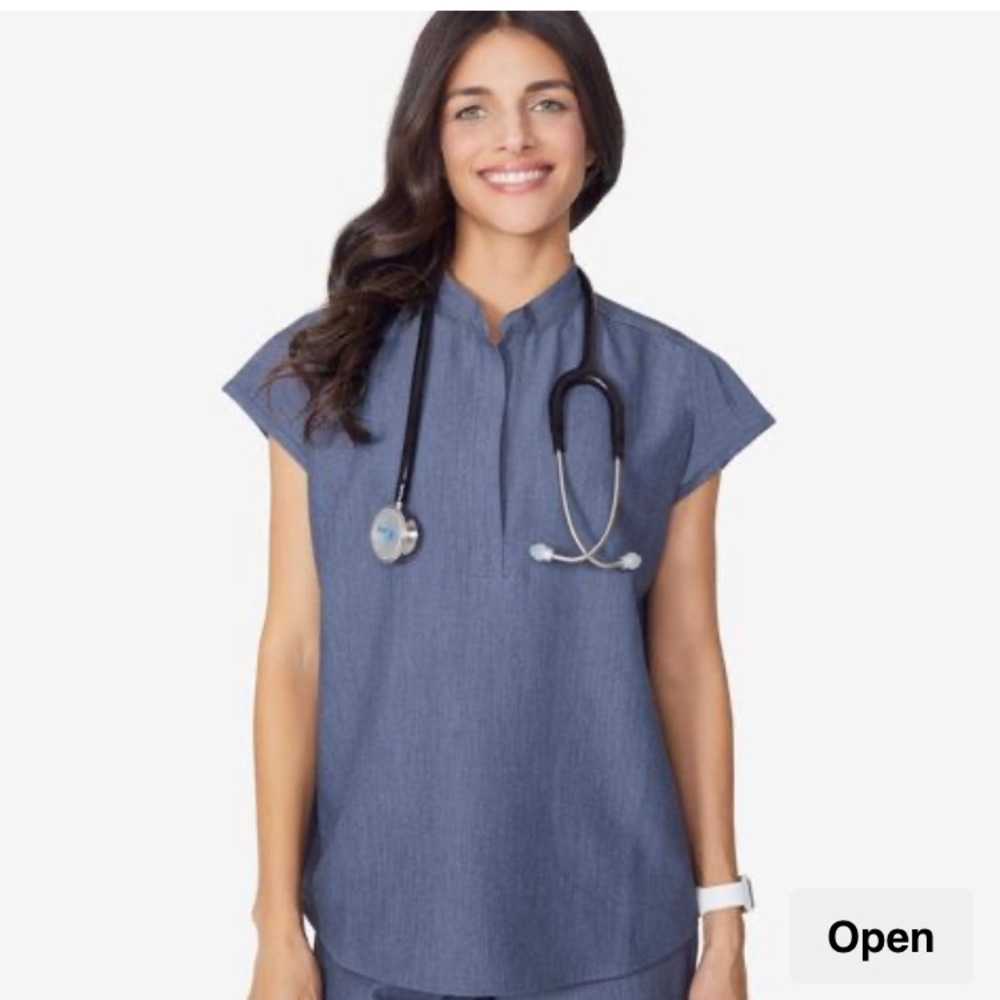 Figs heather denim mandarin collar scrub top XXS